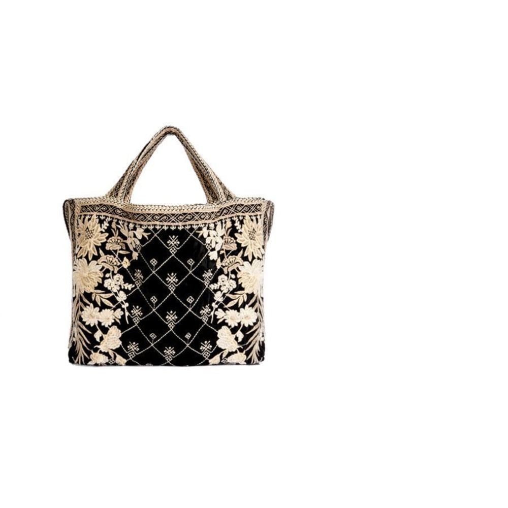 Johnny Was Othilia Black White Floral Special Velvet Tote Bag Handbag Purse NEW - Picture 8 of 12